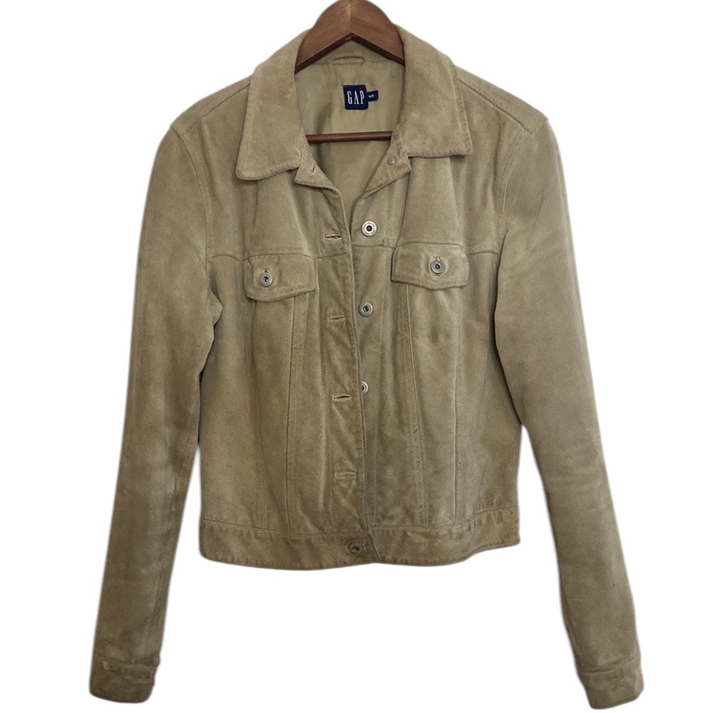 Vintage Gap Jacket Womens Beige Suede Leather Trucker Y2K Classic Retro Western